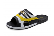 Men Sandals SKF-39 Black-White-Yellow Microfiber Leather